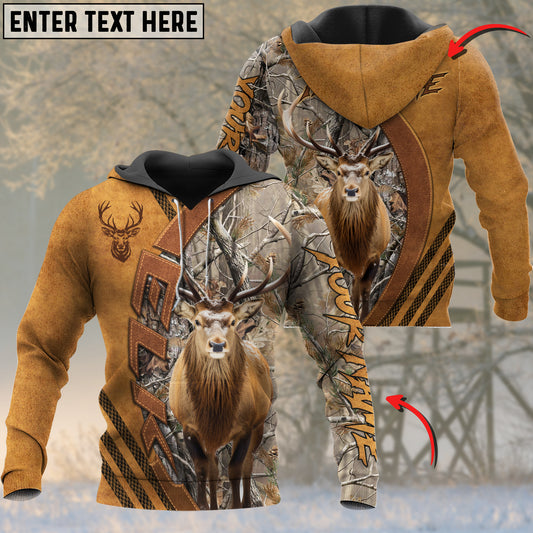 Joycorners Elk Personalized Name Yellow Brown Leather Pattern 3D Hoodie