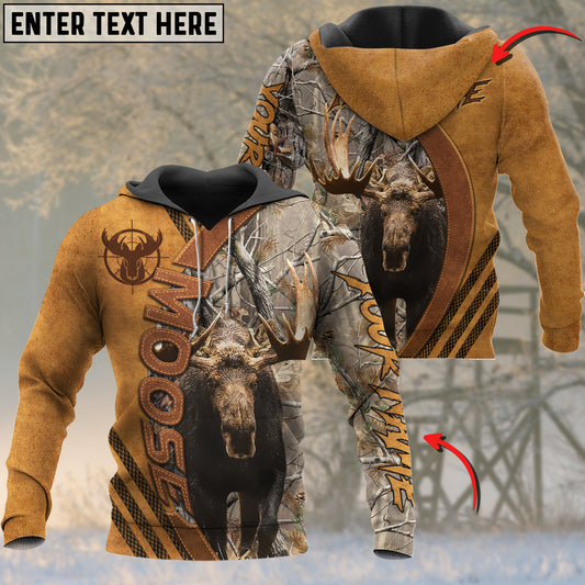 Joycorners Moose Personalized Name Yellow Brown Leather Pattern 3D Hoodie