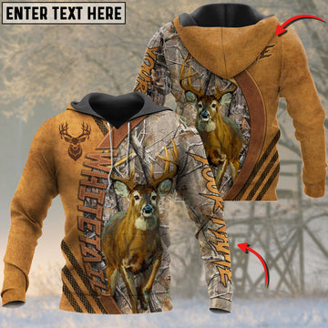 Joycorners Whitetail Deer Personalized Name Yellow Brown Leather Pattern 3D Hoodie