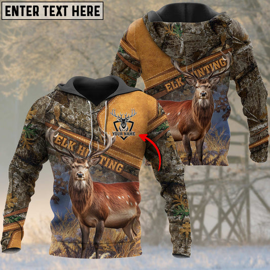 Joycorners Elk Personalized Name Brown Yellow Leather Pattern 3D Hoodie
