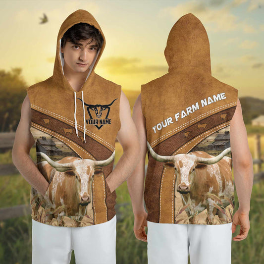 Joycorners Farm Texas Longhorn Custom Name 3D Short Hoodie