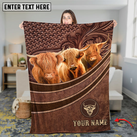 Joycorners Highland Brown Carving Leather Pattern 3D Blanket