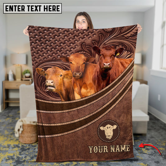 Joycorners Red Angus Brown Carving Leather Pattern 3D Blanket