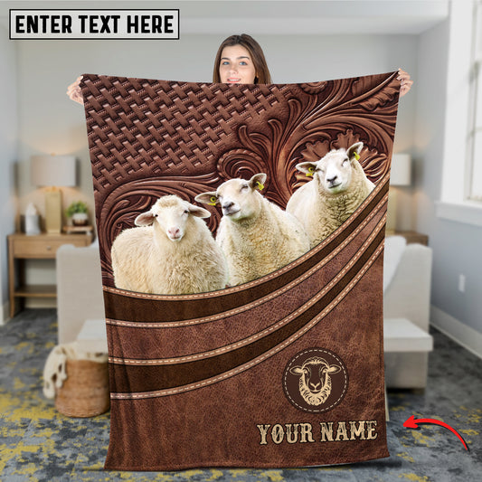 Joycorners Sheep Brown Carving Leather Pattern 3D Blanket