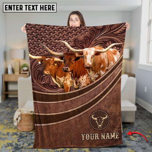 Joycorners Texas Longhorn Brown Carving Leather Pattern 3D Blanket