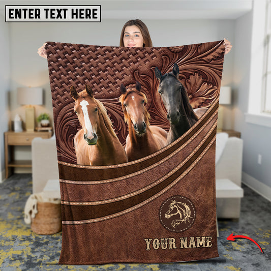 Joycorners Horse Brown Carving Leather Pattern 3D Blanket