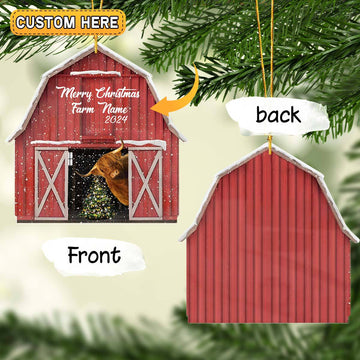 Joycorners Highland Lovers Merry Christmas Custom Farm Name Gift Red Barn Custom Shape Acrylic Ornament