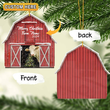 Joycorners Charolais Lovers Merry Christmas Custom Farm Name Gift Red Barn Custom Shape Acrylic Ornament