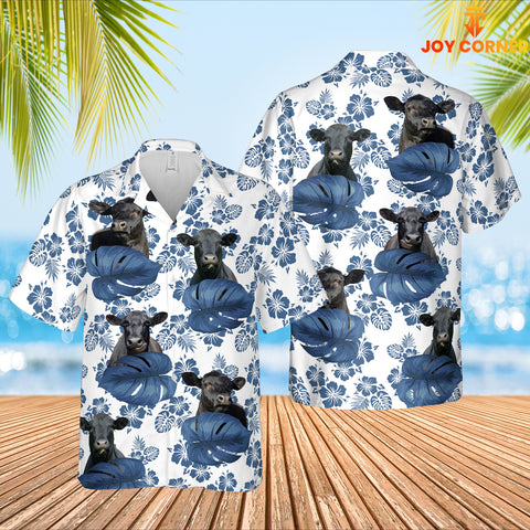 Joy Corners Black Angus Blue Porcelain Pattern 3D Hawaiian Shirt
