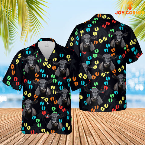 Joy Corners Black Angus Neon Footprints Pattern 3D Hawaiian Shirt