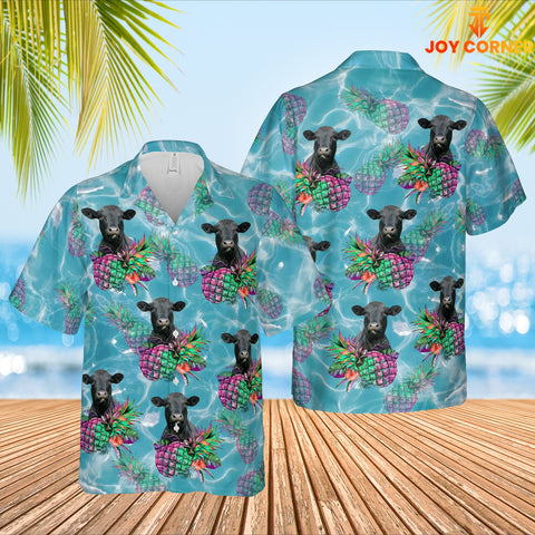 Joy Corners Black Angus Blue Sea Pattern 3D Hawaiian Shirt