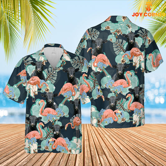 Joy Corners Black Angus Flamingo Midnight Green Pattern 3D Hawaiian Shirt