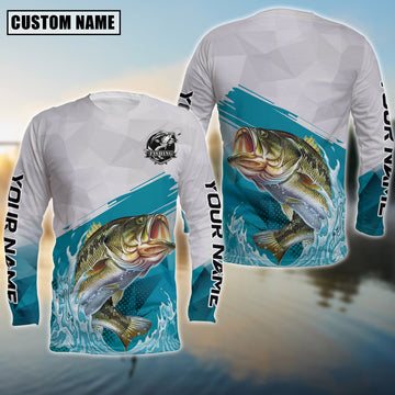 Joycorners Personalized Text Bass Fishing Water & White 3D Long Sleeve Shirt
