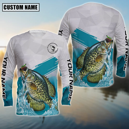 Joycorners Personalized Text Crappie Fishing Water & White 3D Long Sleeve Shirt