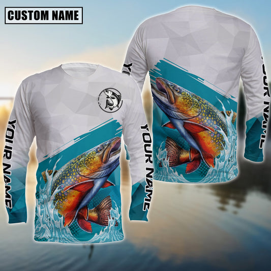 Joycorners Personalized Text Trout Fishing Water & White 3D Long Sleeve Shirt