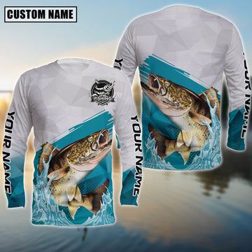 Joycorners Personalized Text Walleye Fishing Water & White 3D Long Sleeve Shirt