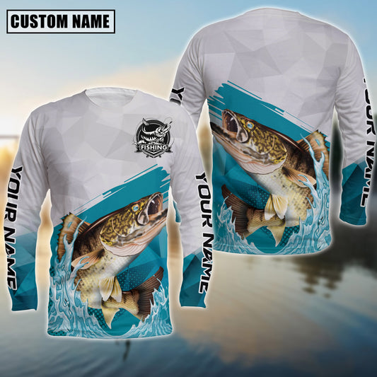 Joycorners Personalized Text Walleye Fishing Water & White 3D Long Sleeve Shirt