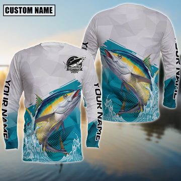 Joycorners Personalized Text Tuna Fishing Water & White 3D Long Sleeve Shirt