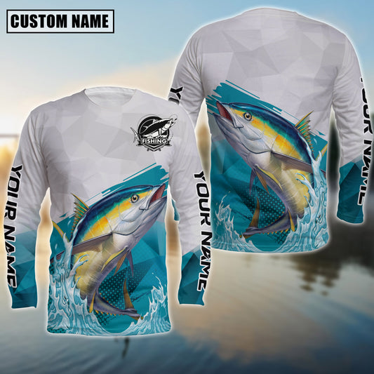 Joycorners Personalized Text Tuna Fishing Water & White 3D Long Sleeve Shirt
