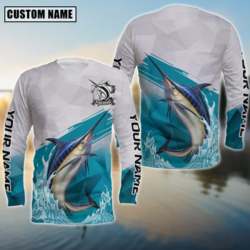 Joycorners Personalized Text Marlin Fishing Water & White 3D Long Sleeve Shirt