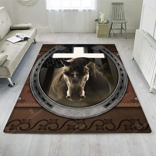 Joycorners Personalized Jesus And Black Horse Rug