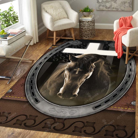 Joycorners Personalized Jesus And Black Horse Rug