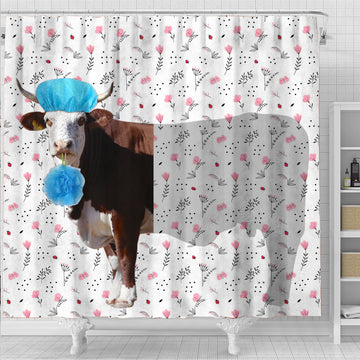 Joycorners Horned Hereford Flower 3D Shower Curtain