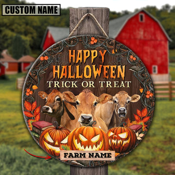 Joycorners Farm Name Jersey Happy Halloween Wooden Sign