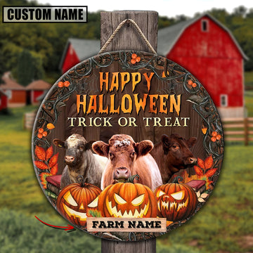 Joycorners Farm Name Shorthorn Happy Halloween Wooden Sign