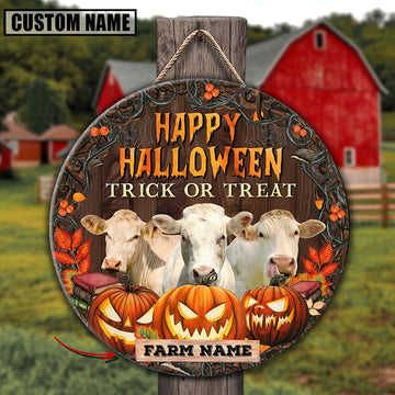 Joycorners Farm Name Charolais Happy Halloween Wooden Sign