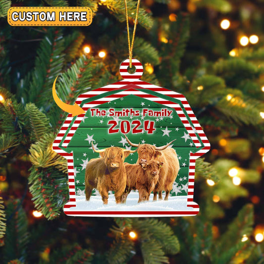 Joycorners Highland Cattle Lovers Christmas Gift 2024 Custom Shape Acrylic Ornament