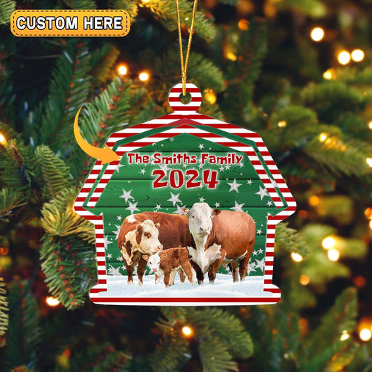 Joycorners Hereford Cattle Lovers Christmas Gift 2024 Custom Shape Acrylic Ornament