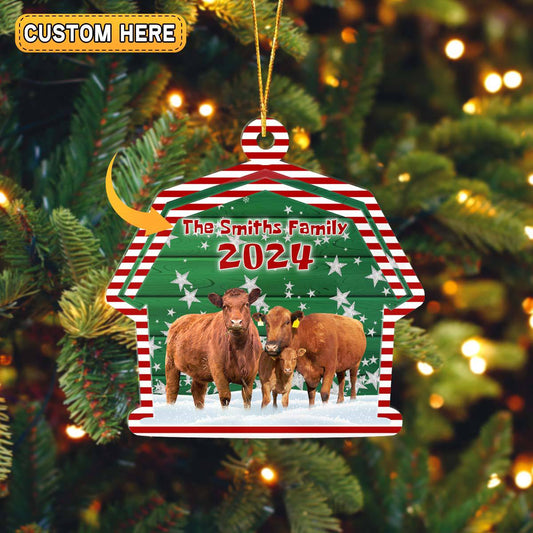 Joycorners Red Angus Lovers Christmas Gift 2024 Custom Shape Acrylic Ornament