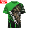 Joycorners Custom Name Mechanic Green Skull Printed 3D Hoodie