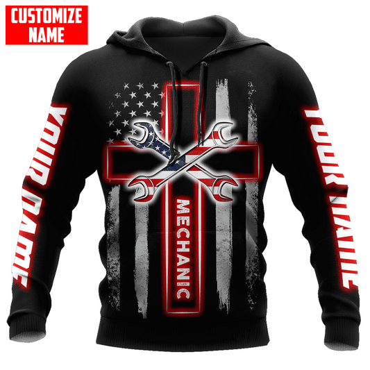 Joycorners Custom Name American Mechanic Printed 3D Hoodie