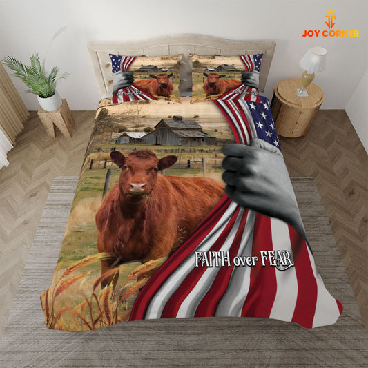 JoyCorners Red Angus 3D US Flag Bedding Set