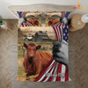 JoyCorners Red Angus 3D US Flag Bedding Set