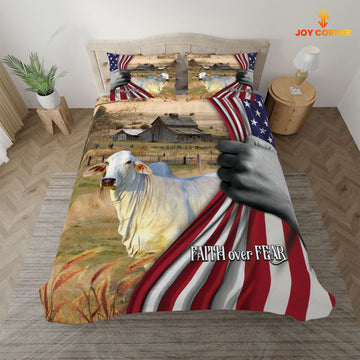 JoyCorners Brahman Cattle 3D US Flag Bedding Set