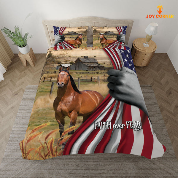 JoyCorners Horse 3D US Flag Bedding Set