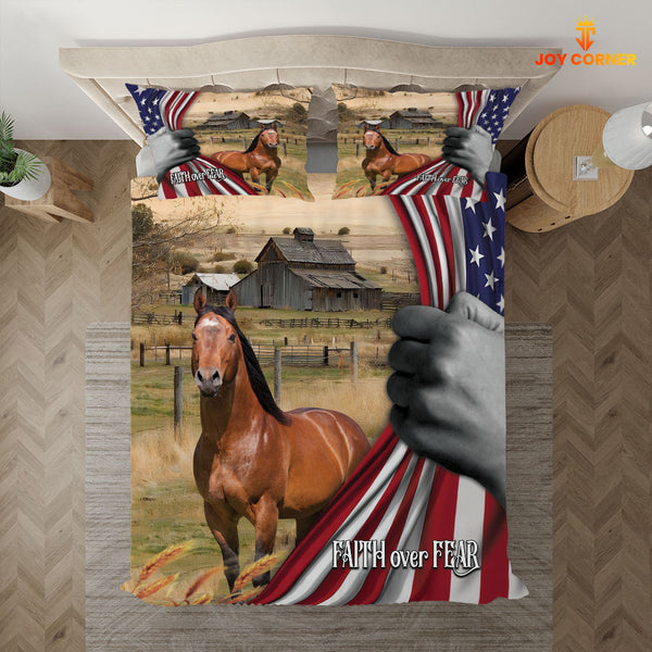 JoyCorners Horse 3D US Flag Bedding Set