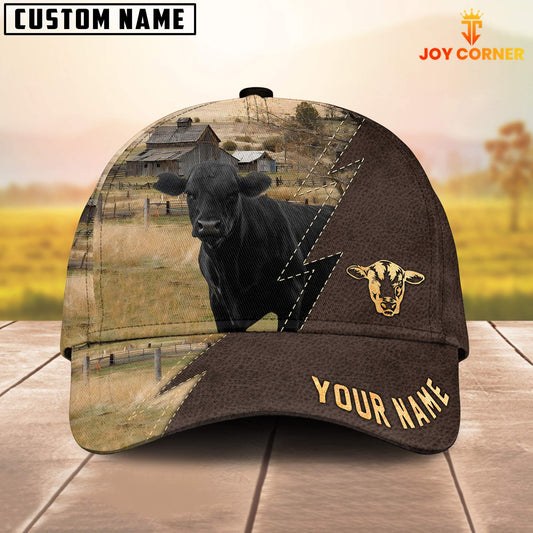 Joycorners Black Angus Farming Pattern Customized Name 3D Cap