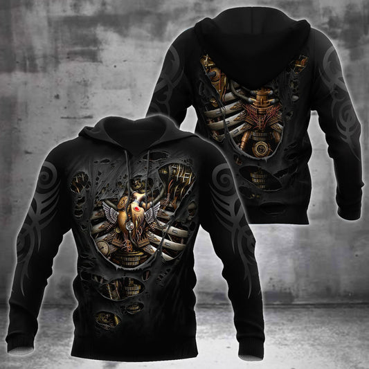 Joycorners Custom Name Steampunk Mechanic Skull Printed 3D Hoodie