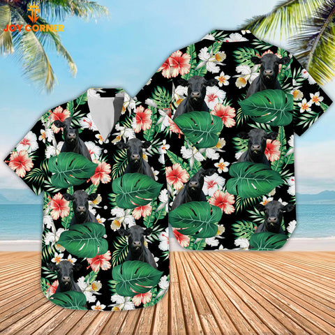 Joy Corners Black Angus Cattle Tropical 3D Hawaiian Shirt