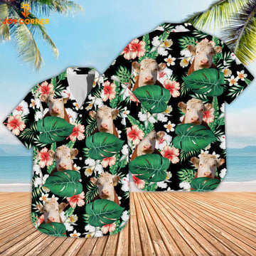 Joy Corners Hereford Cattle Tropical 3D Hawaiian Shirt