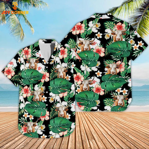 Joy Corners Texas Longhorn Tropical 3D Hawaiian Shirt