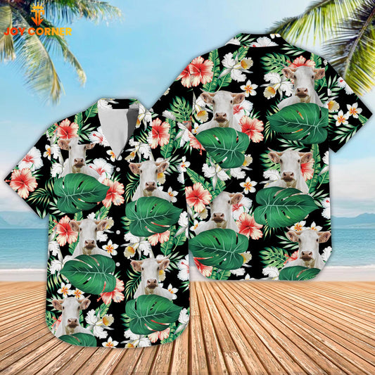 Joy Corners Charolais Cattle Tropical 3D Hawaiian Shirt