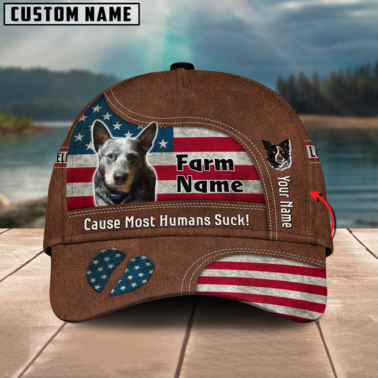 Joycorners Blue Heeler US Flag Customized Name And Farm Name Cap