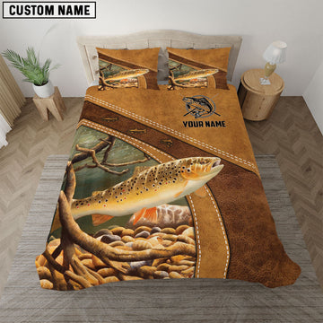 Joy Corners Trout Fishing Pattern Customized Name 3D Bedding Set