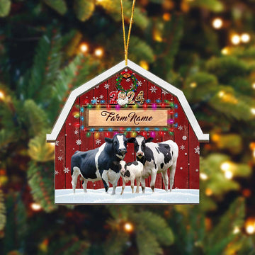 Joycorners Holstein Lovers Christmas Gift Red Barn Custom Shape Acrylic Ornament