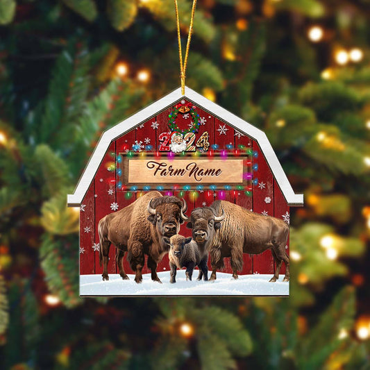 Joycorners Bison Lovers Christmas Gift Red Barn Custom Shape Acrylic Ornament